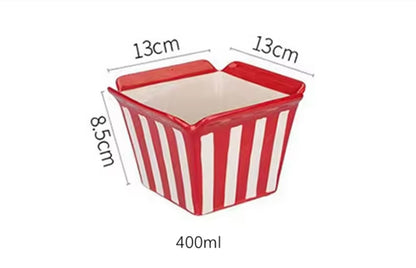 Red Striped Ceramic Popcorn Bowl, 400ml