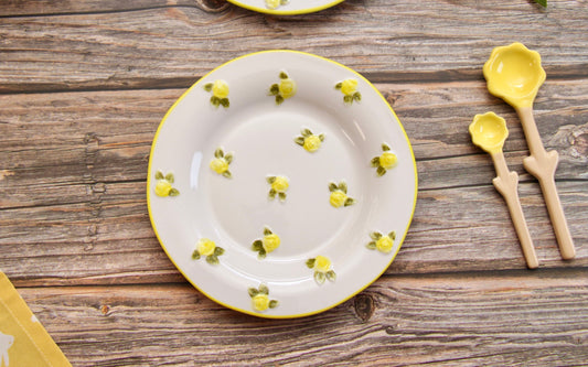 'Mini Roses' Ceramic Dessert Plate - Yellow