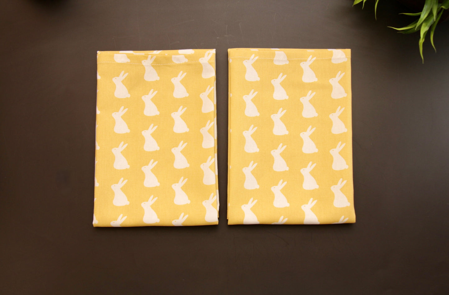 'Bunny' Yellow Printed Kitchen Towels, Set of 2