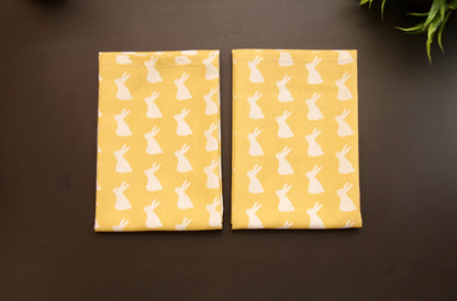 'Bunny' Yellow Printed Kitchen Towels, Set of 2