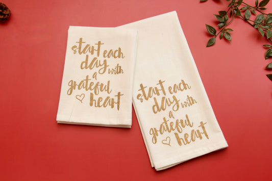 'Grateful' Printed Kitchen Towels, Set of 2