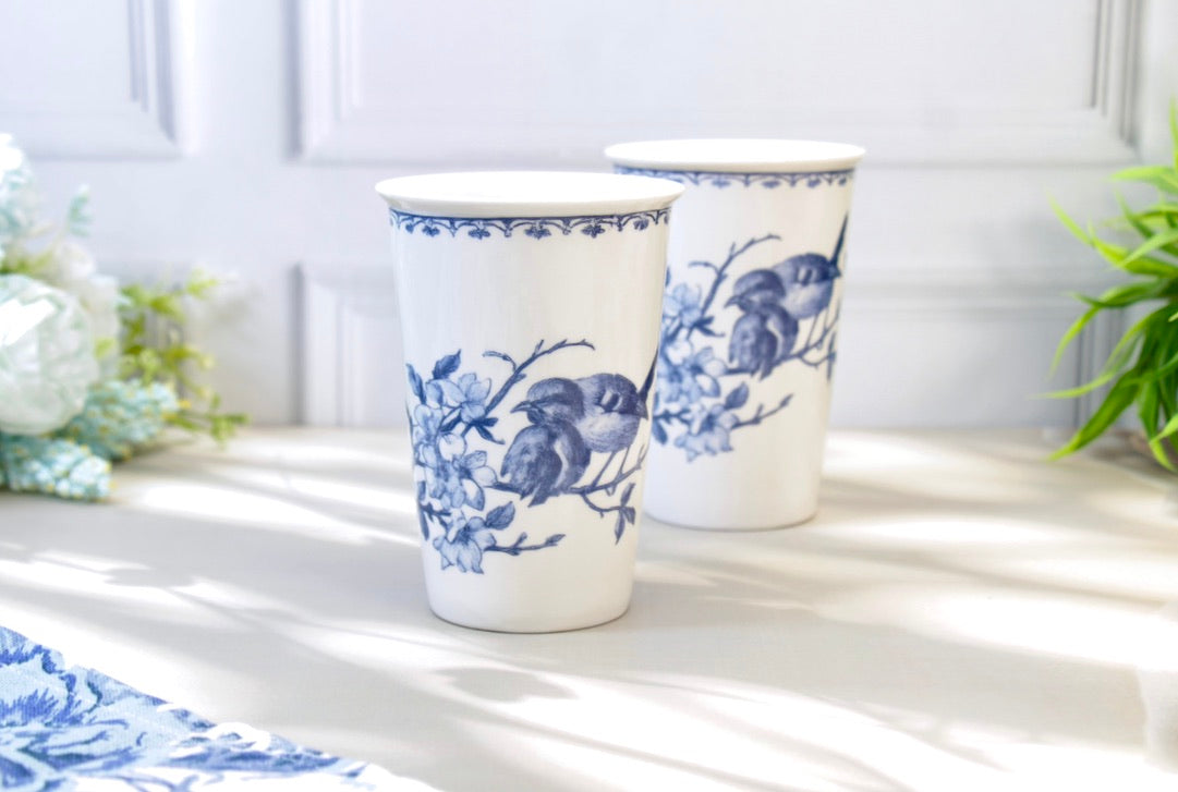 'Bleu Jardin' Porcelain Tumbler | Cup | Blue | Set of 2