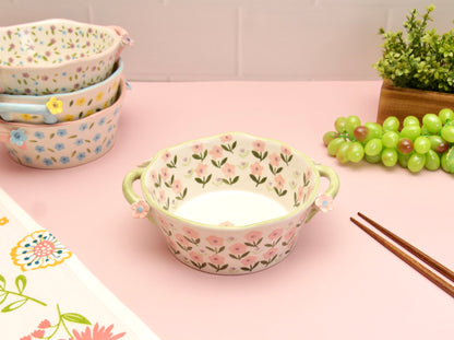 'Periwinkle' Ceramic Bowls - Green/Pink