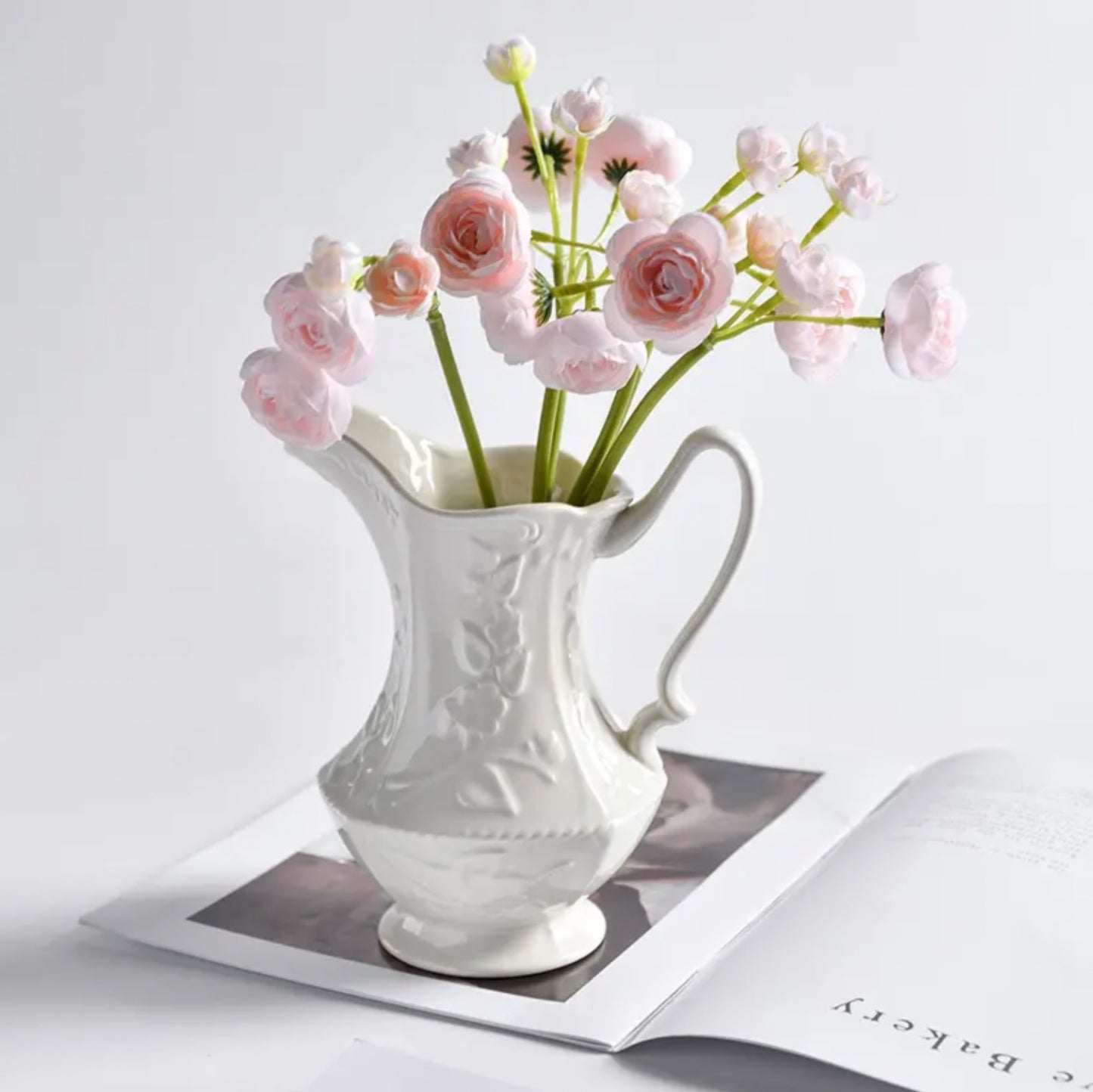 'Prairie' White Ceramic Jug Vase