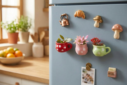'Dotty Brew' Mini Cup Fridge Magnets, Set of 3