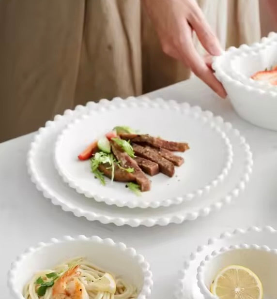 'Crescent' White Ceramic Dessert Plate