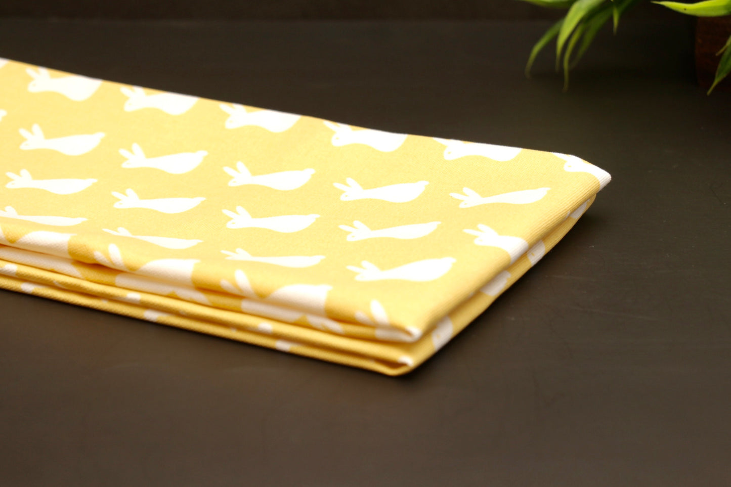 'Bunny' Yellow Printed Kitchen Towels, Set of 2