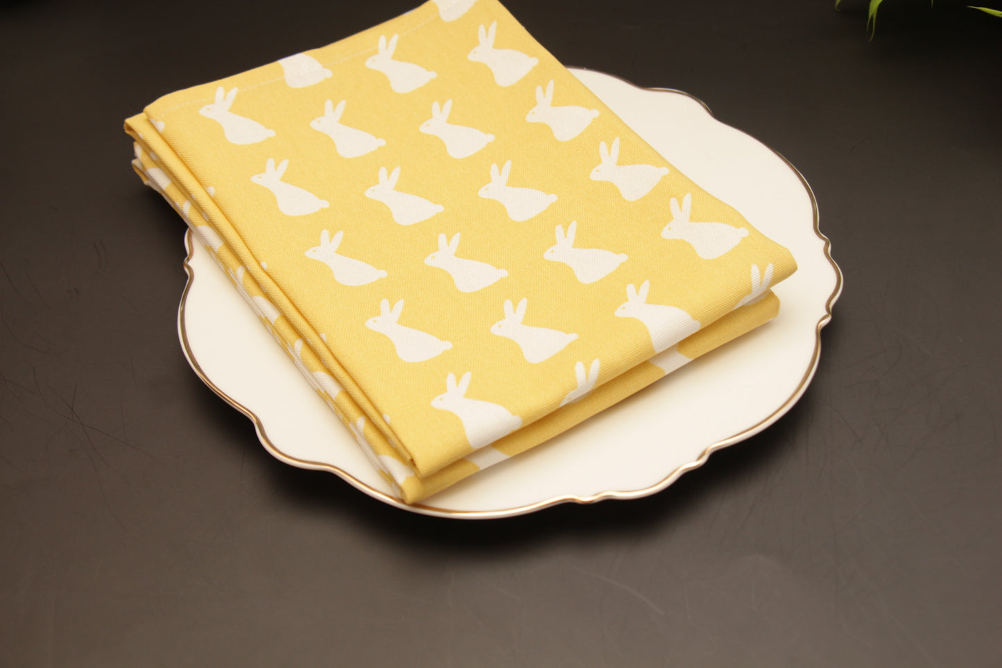 'Bunny' Yellow Printed Kitchen Towels, Set of 2