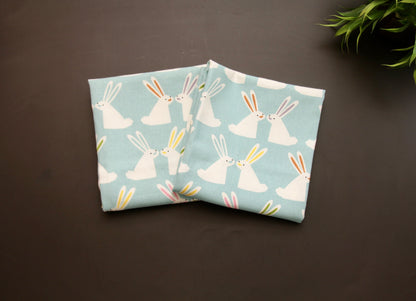 'Bunny' Blue Printed Kitchen Towels, Set of 2