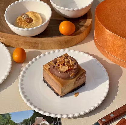 'Crescent' White Ceramic Dessert Plate