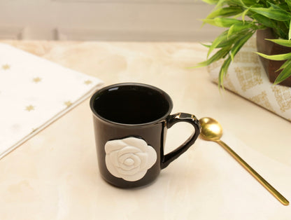 'Chloe' Rose Embossed Coffee Mug - Black