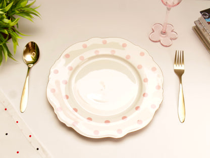 'Alice' Ceramic Dinner plate - Pink Polka Dots