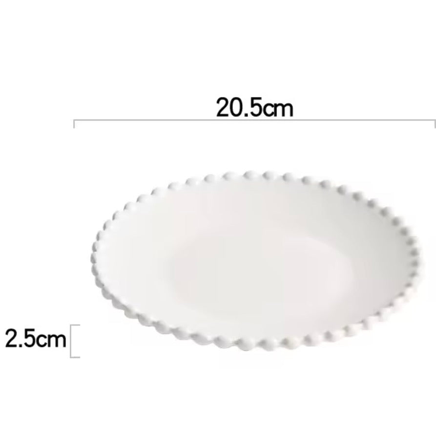 'Crescent' White Ceramic Dessert Plate