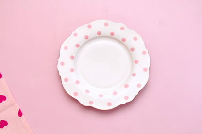 'Alice' Ceramic Dinner plate - Pink Polka Dots