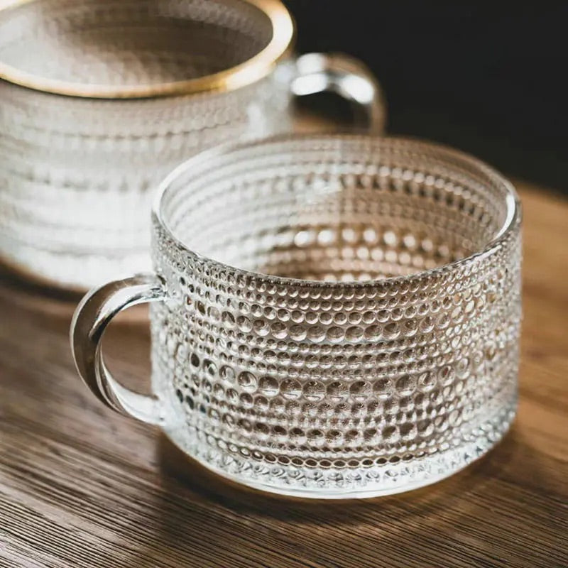 'Coral' Glass Cups - Set of 2, Transparent Rim