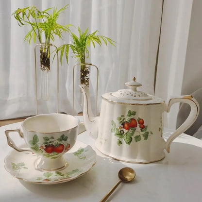 'Strawberry Blossom' Ceramic Cup & Saucer, Set Of 2