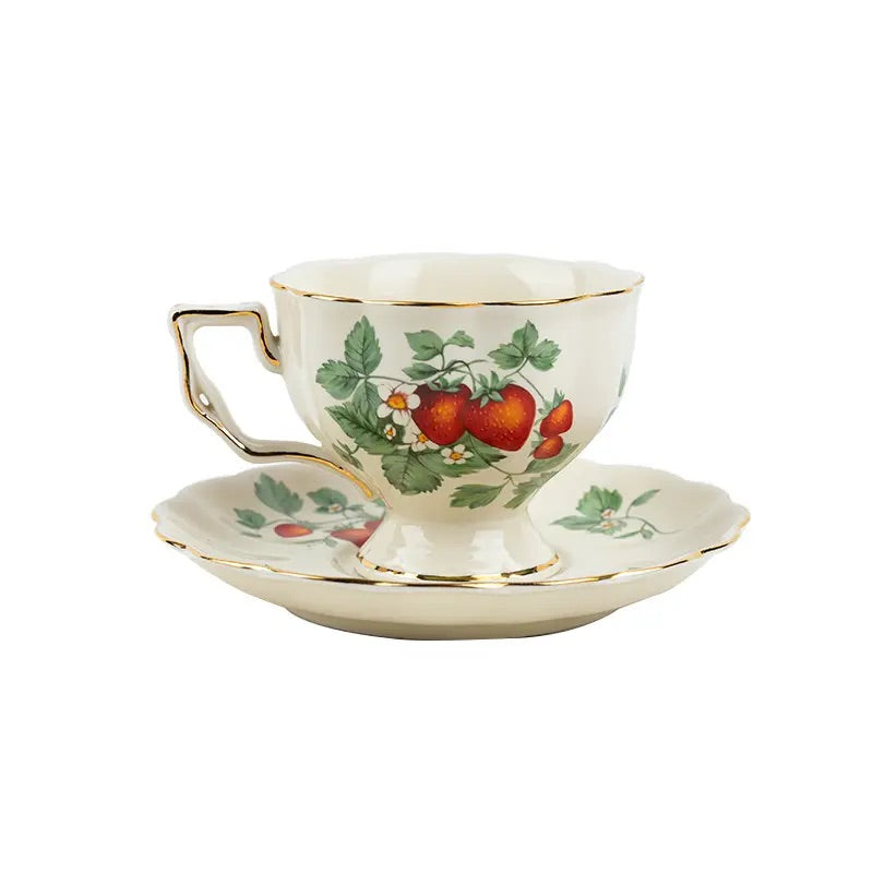 'Strawberry Blossom' Ceramic Cup & Saucer, Set Of 2