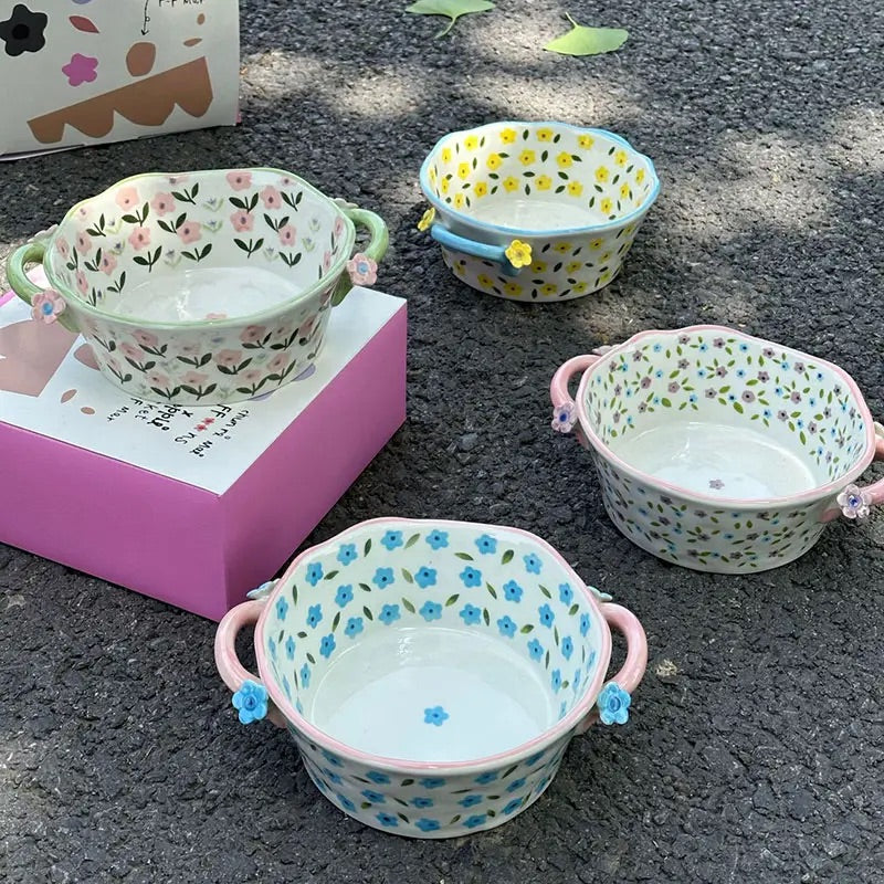 'Periwinkle' Ceramic Bowls - Blue/Yellow