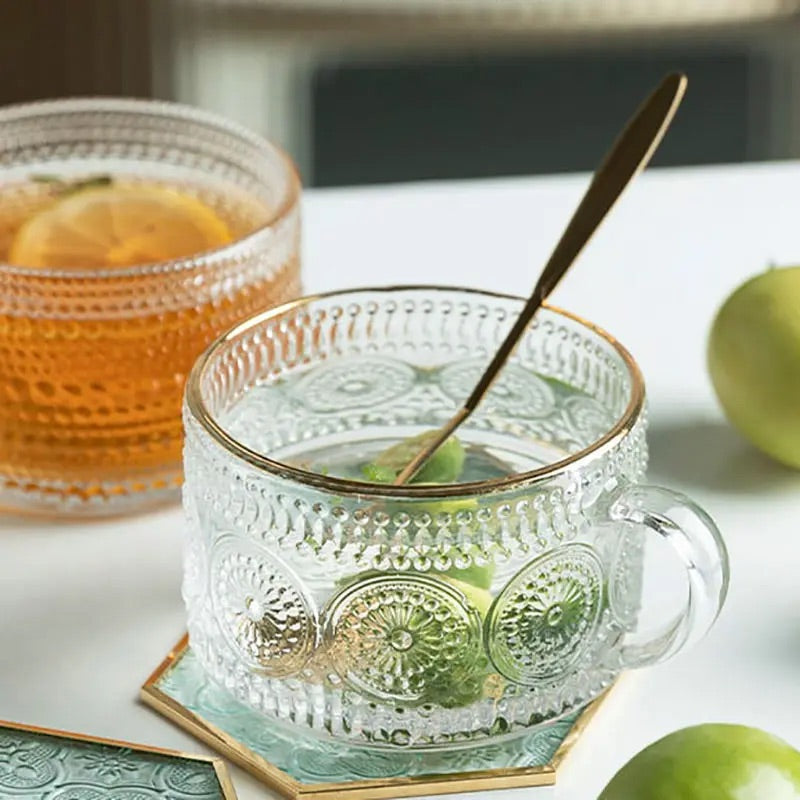 'Coral' Glass Cups - Set of 2, Transparent Rim