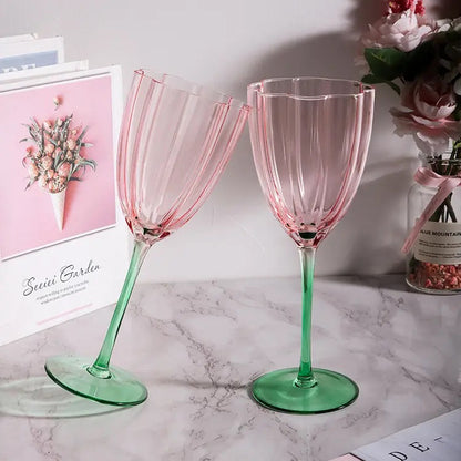 'Cherry Blossom' Pink n Green Champagne Glasses - Set of 2