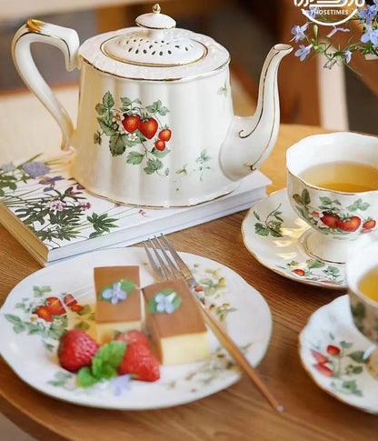 'Strawberry Blossom' Ceramic Cup & Saucer, Set Of 2