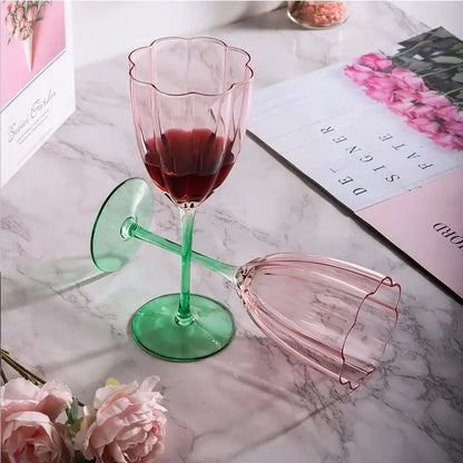 'Cherry Blossom' Pink n Green Champagne Glasses - Set of 2