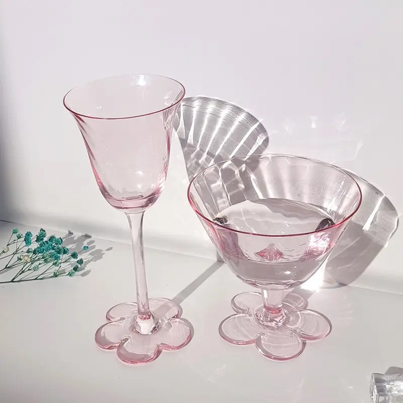 'Daisy' Pink Long Stemmed Glasses - set of 2