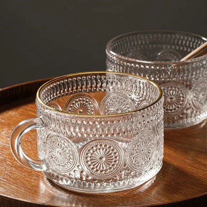 'Capri' Glass Cups - Set of 2, Gold Rim