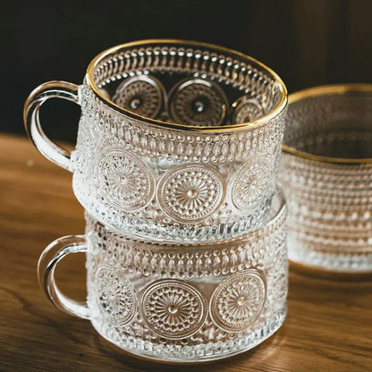 'Capri' Glass Cups - Set of 2, Gold Rim