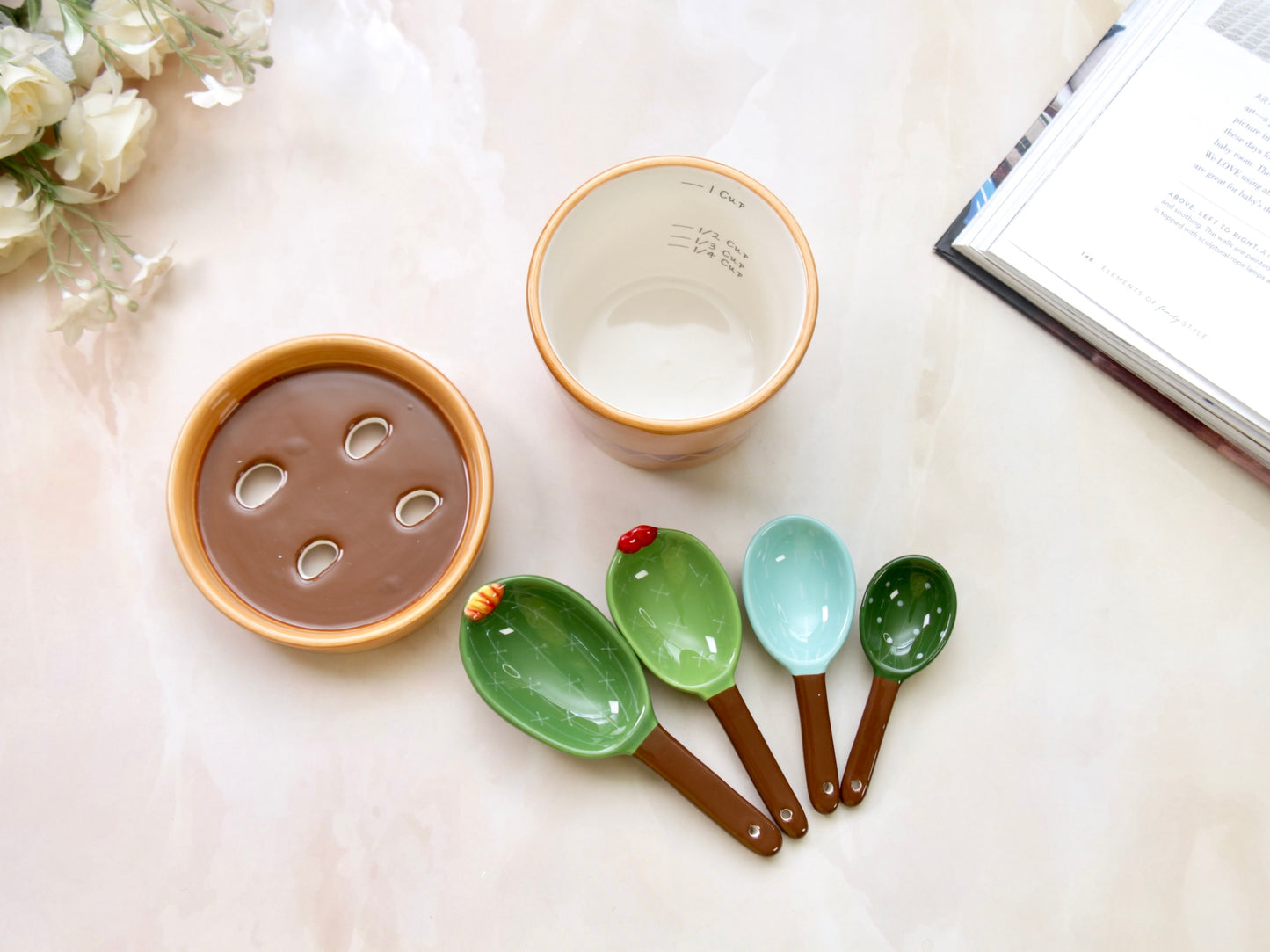'The Cactus Pot' Ceramic Measuring Spoons Set