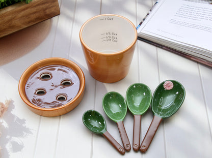 'The Desert Bloom' Ceramic Measuring Cup & Spoons Set