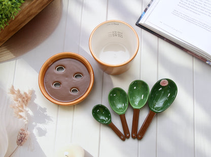 'The Desert Bloom' Ceramic Measuring Cup & Spoons Set