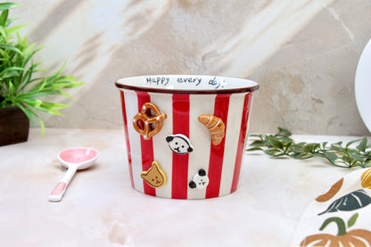'Carnival Treats' Ceramic Popcorn Bowl | Red | 1130ml | Large