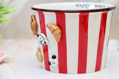 'Carnival Treats' Ceramic Popcorn Bowl | Red | 1130ml | Large
