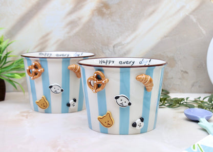 'Carnival Treats' Ceramic Popcorn Bowl | Blue | 1130ml | Large