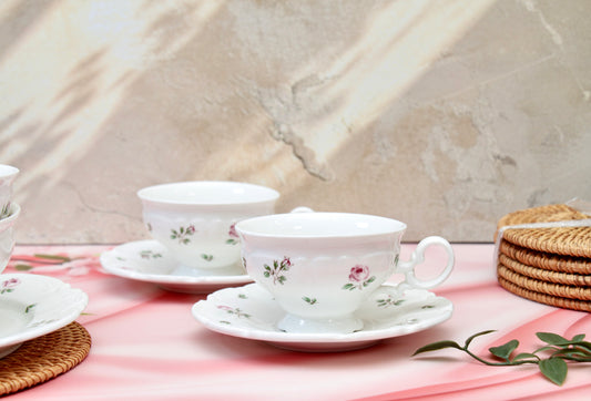'Ambrosia' Porcelain Floral Cup & Saucer | Set of 2