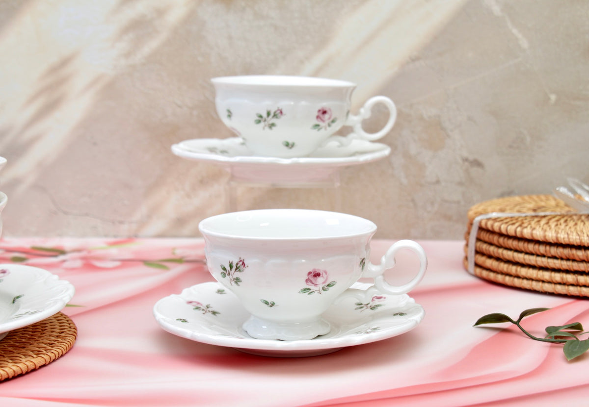 'Ambrosia' Porcelain Floral Cup & Saucer | Set of 2