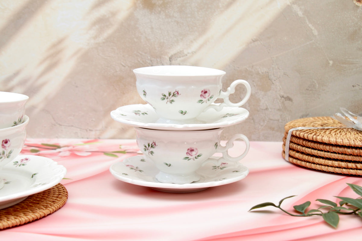 'Ambrosia' Porcelain Floral Cup & Saucer | Set of 2