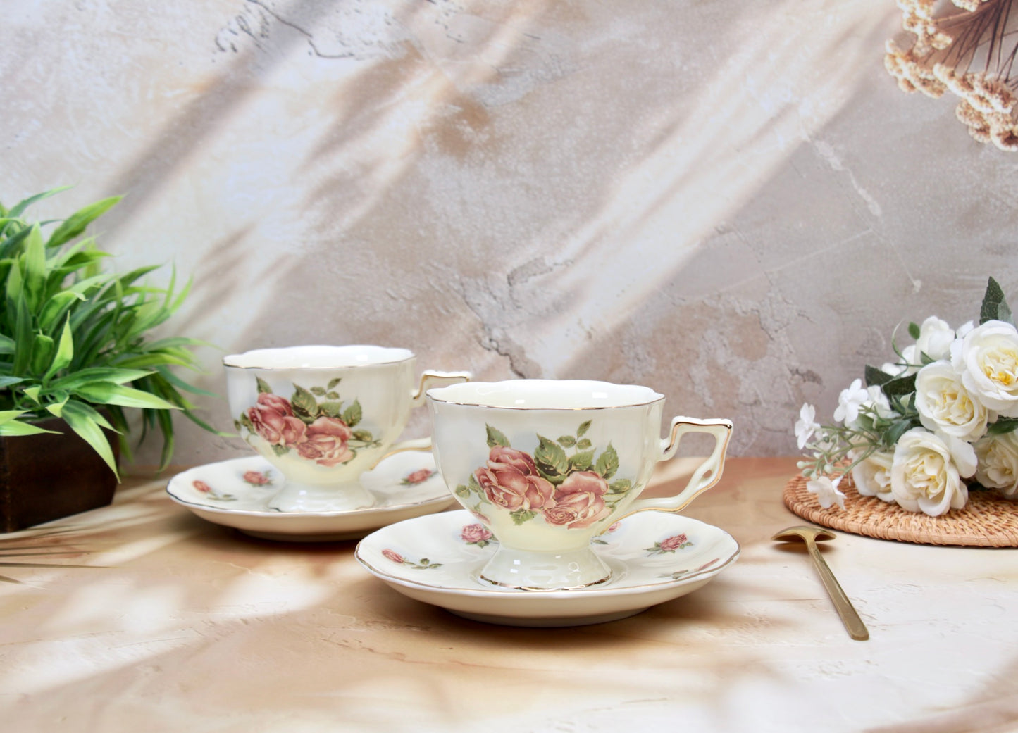 'British Rose' Cup & Saucer Set of 2