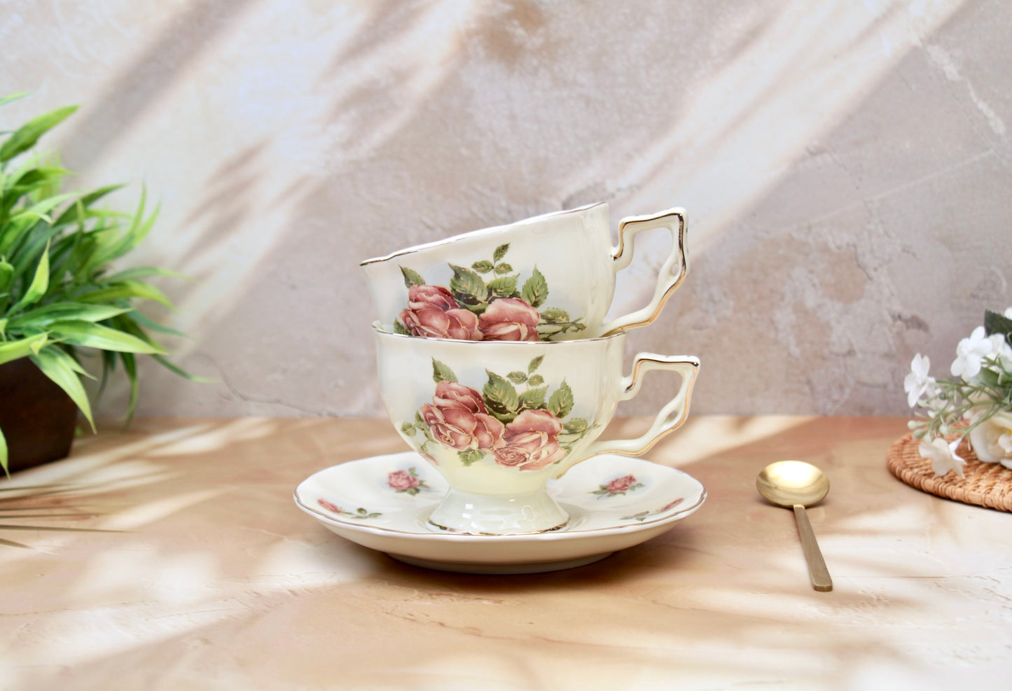 'British Rose' Cup & Saucer Set of 2