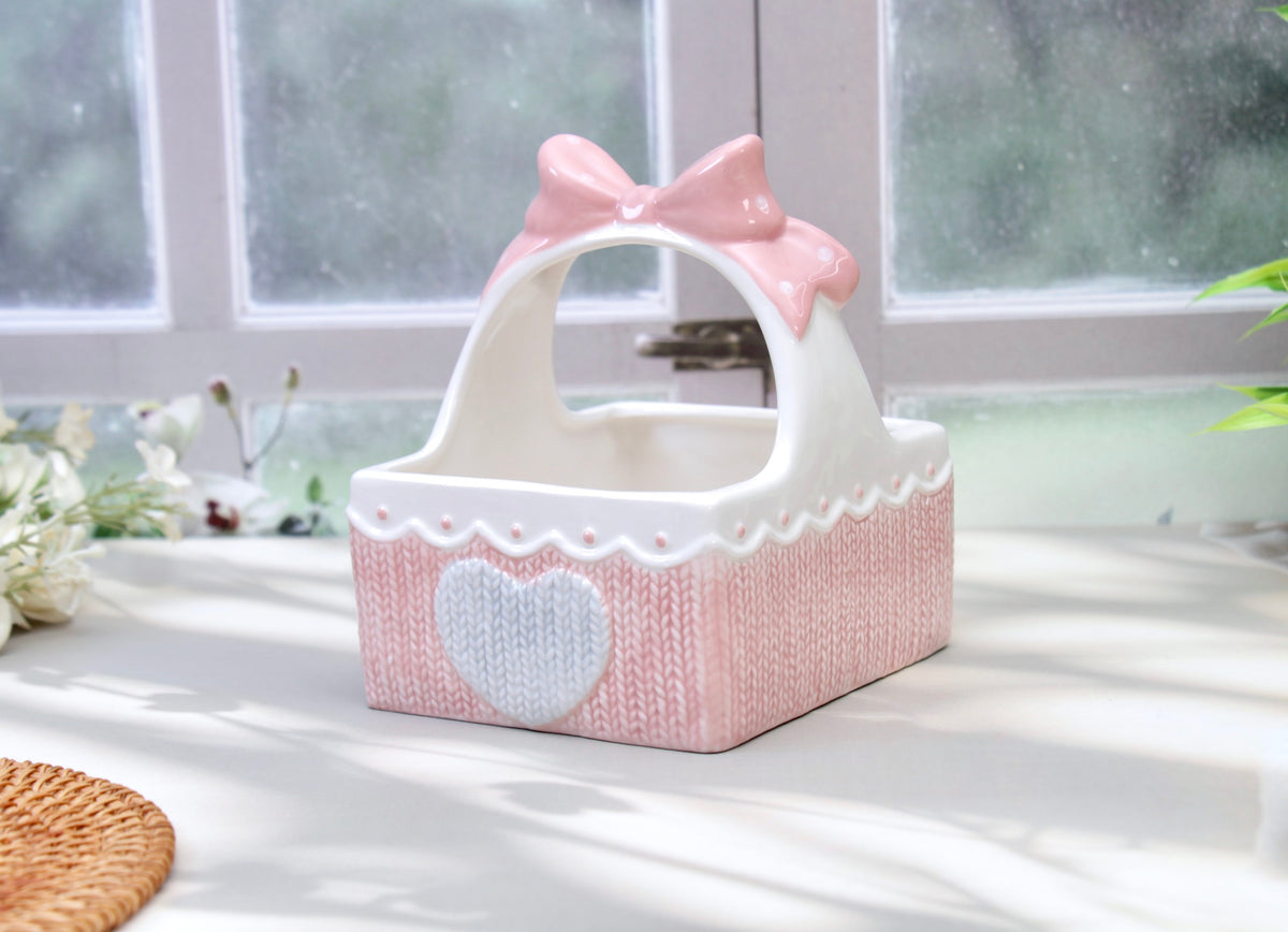 'Grace' Pink & Grey Ceramic Basket