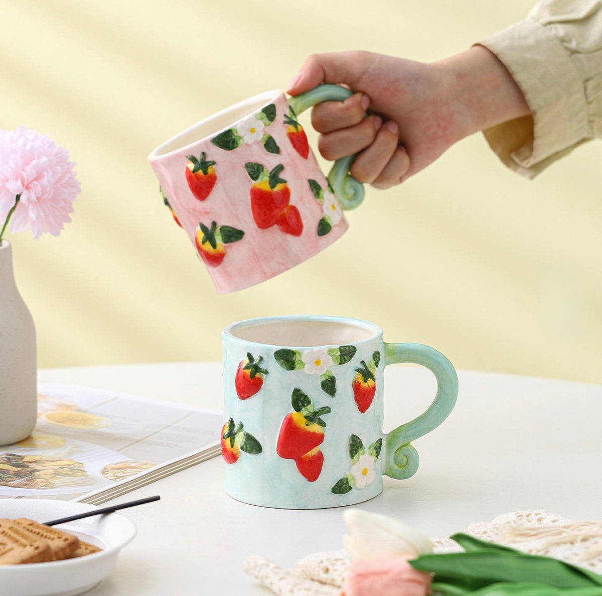 'Strawberries' Ceramic Coffee Mug, Blue
