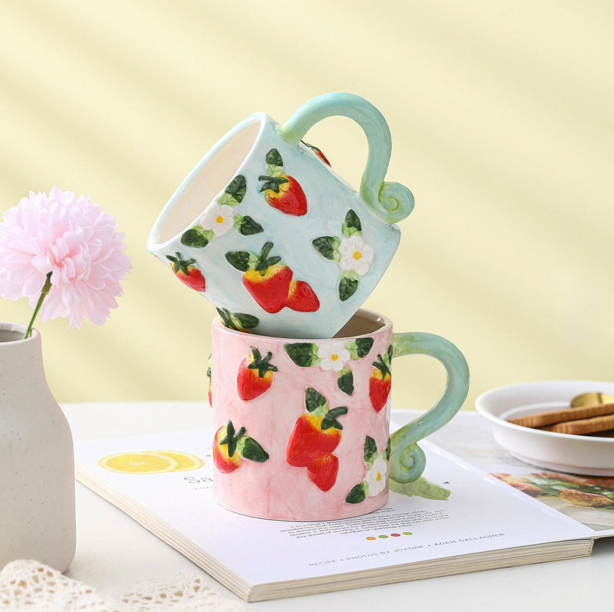 'Strawberries' Ceramic Coffee Mug, Blue