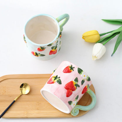 'Strawberries' Ceramic Coffee Mug, Pink