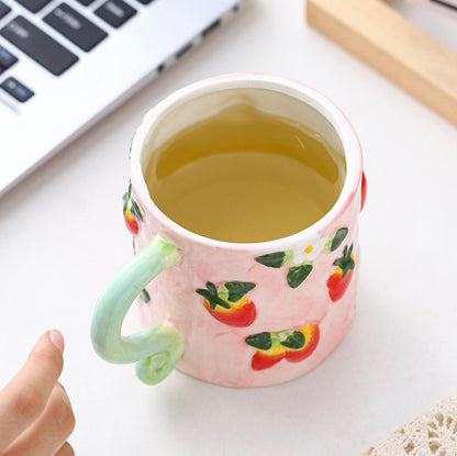 'Strawberries' Ceramic Coffee Mug, Pink