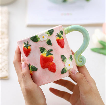 'Strawberries' Ceramic Coffee Mug, Pink
