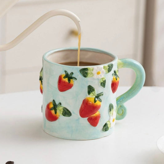 'Strawberries' Ceramic Coffee Mug, Blue
