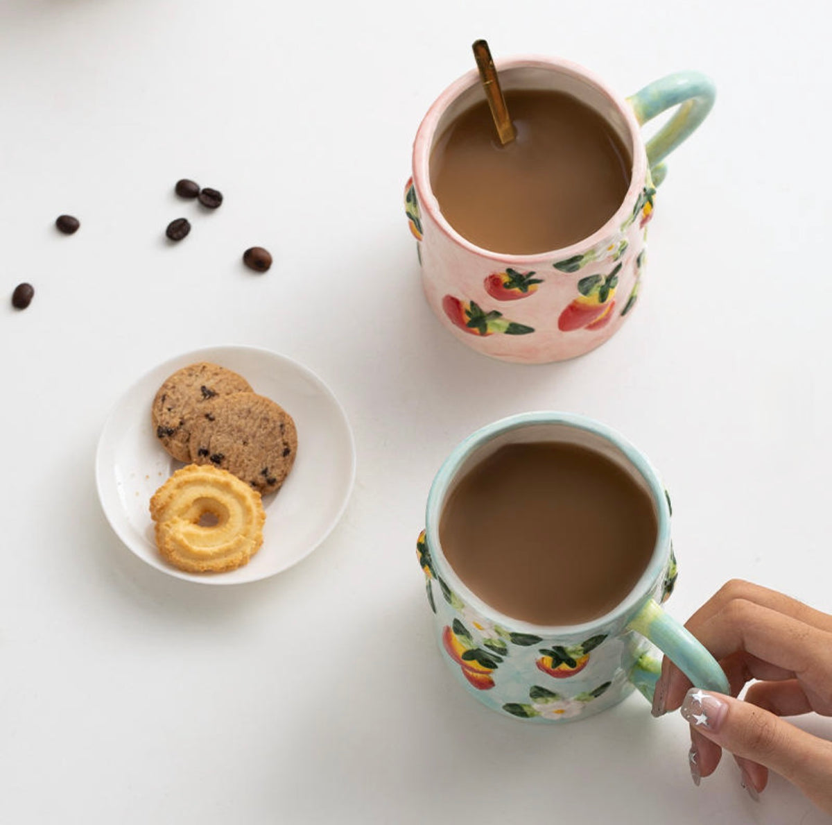 'Strawberries' Ceramic Coffee Mug, Pink