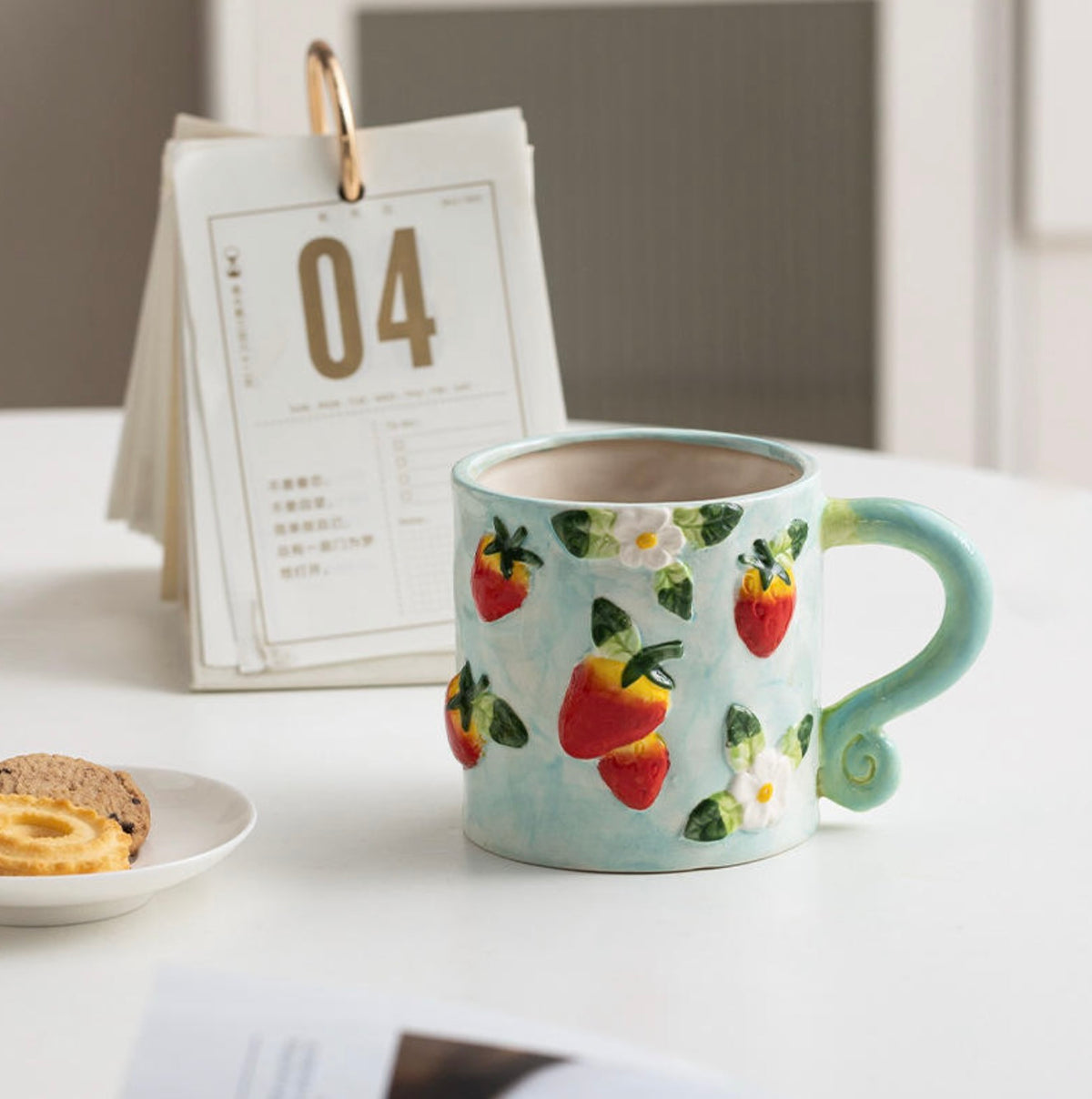 'Strawberries' Ceramic Coffee Mug, Blue