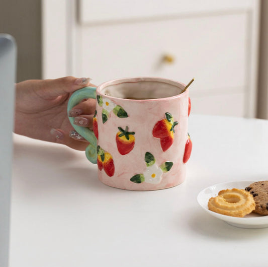 'Strawberries' Ceramic Coffee Mug, Pink